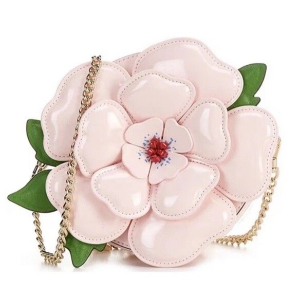 Kate Spade In The Garden 3D Flower Micro Crossbody Purse Bag Pink Patent NWT